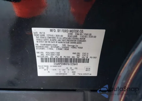 2015 Ford Taurus Se z USA, uszkodzony, nr VIN 1FAHP2D8XFG122641